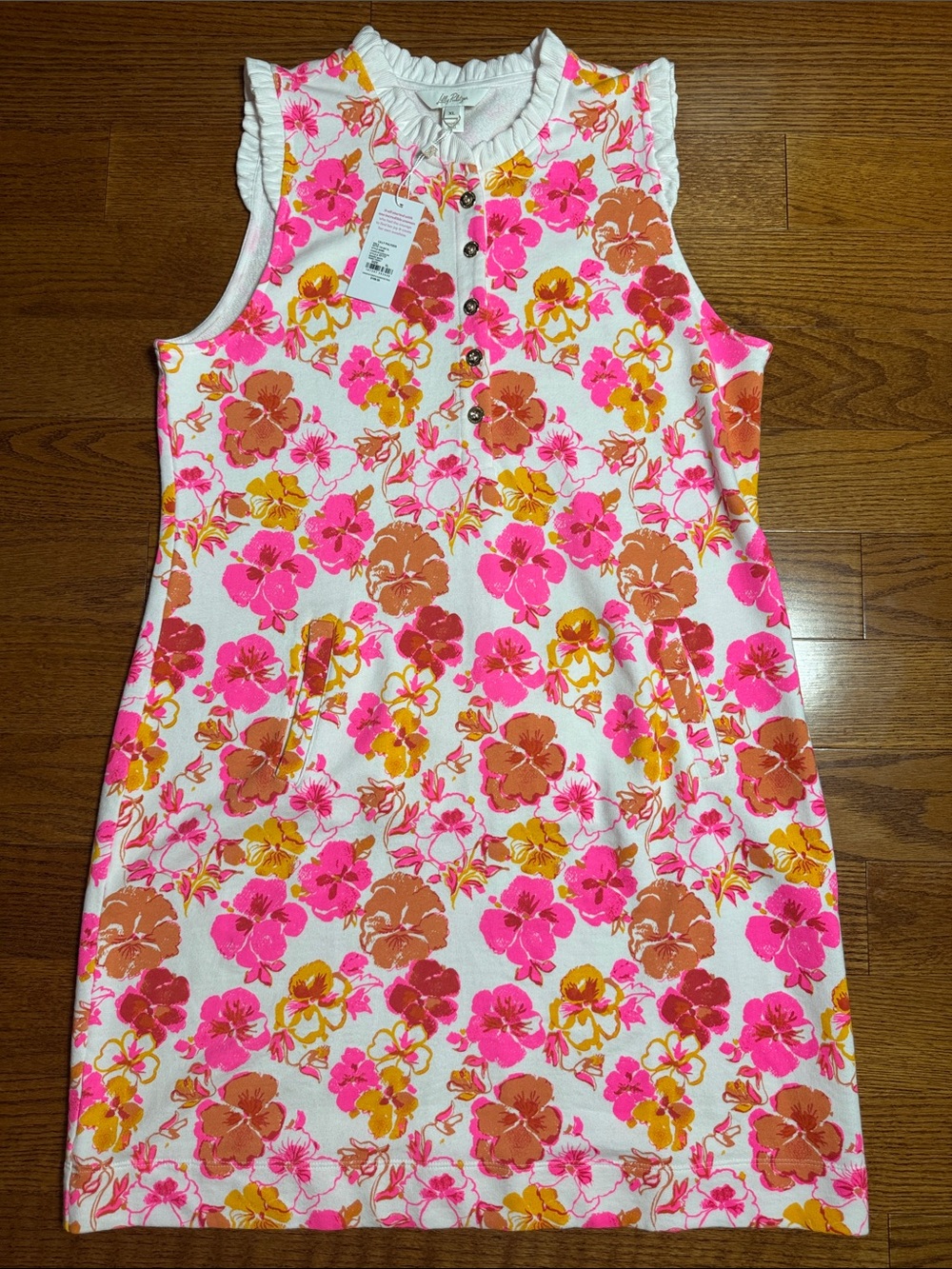 XL Lilly Pulitzer Evangeline Sleeveless Dress in Resort White Pansy Fansy NWT